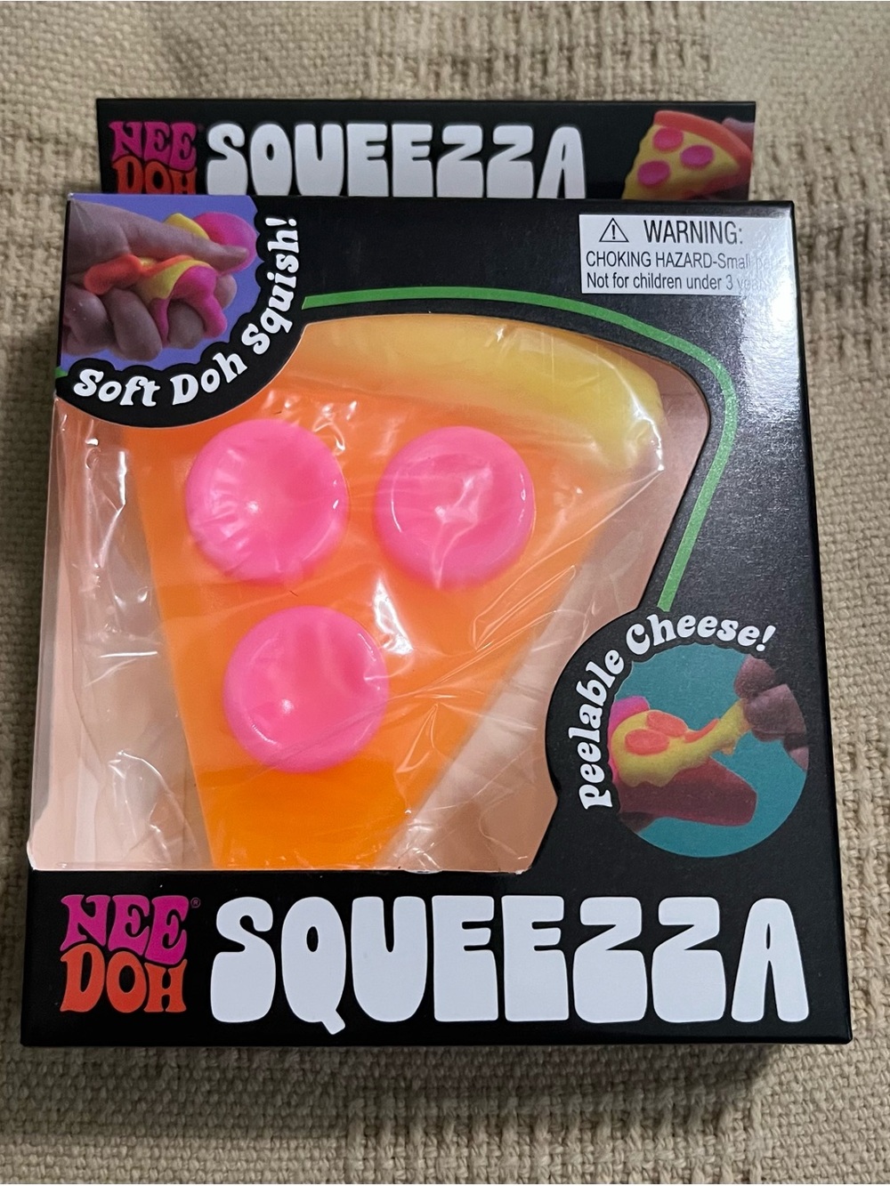 Nee Doh Squeeza Pizza Slice Squishy Toy - Orange & Pink NIB